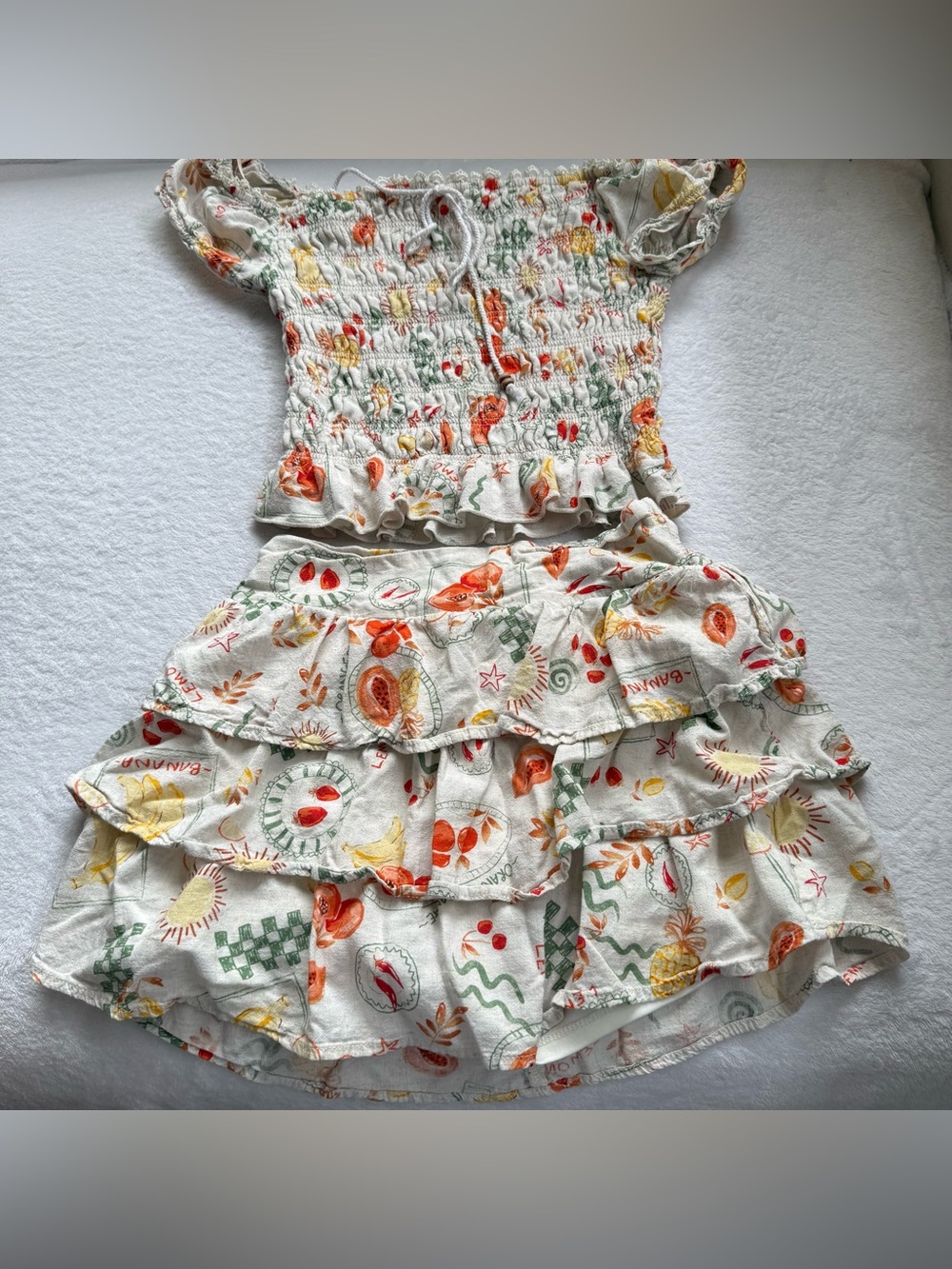 Kirious Los Angeles Youth M Euro Summer Fruit Print Smocked Matching Skort Set